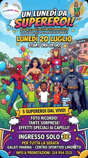 Locandina «Un lunedì da supereroi», con i supereroi disegnati